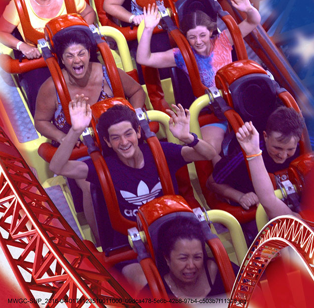 Respite holiday makers from EllieB's Disability Services having a blast on the rollercoaster